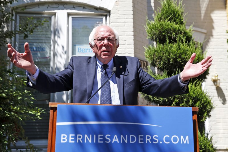 In this June 14, 2016, photo, Democratic presidential candidate, Sen. Bernie Sanders, I-Vt., speaks during a news conference outside his campaign headquarters in Washington.