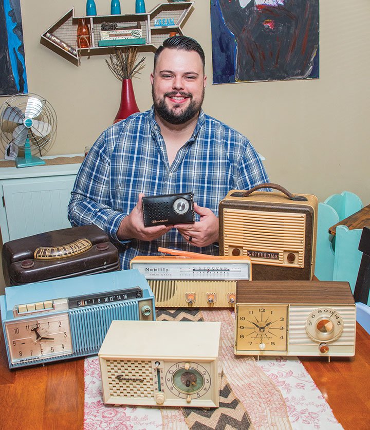 Joe Snyder of Conway displays vintage radios that he’s retrofitted to be Bluetooth compatible. Always a “tinkerer,” he said, he figured out how to convert the radios on his own, and the skill grew into an online business. He is also online pastor at City Church and global-sales manager at Hewlett-Packard.