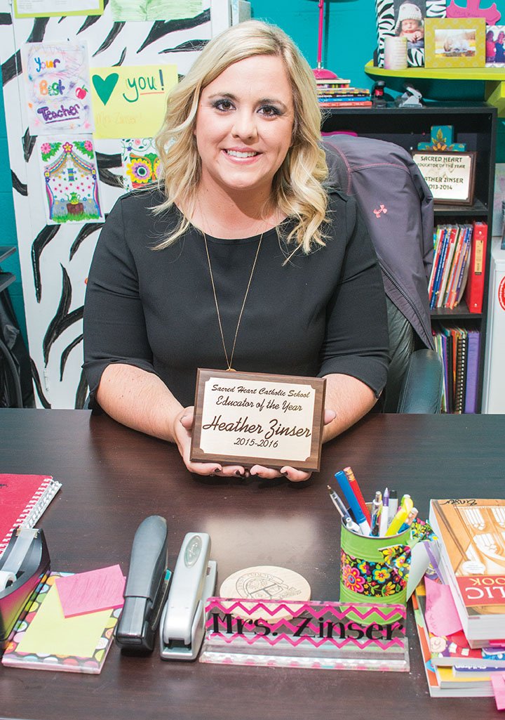 Heather Zinser, who decided in kindergarten that she wanted to be a teacher, was voted Educator of the Year by the student body at Sacred Heart Catholic School in Morrilton. Zinser teaches fourth-grade homeroom, as well as social studies and religion to fourth-, fifth- and sixth-graders. Zinser also won the award two years ago.