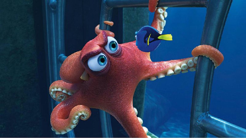 Hank (voiced by Ed O’Neill) confers with his forgetful new friend Dory (Ellen DeGeneres) in Finding Dory, a Pixar sequel that comes 13 years after the studio’s Finding Nemo.