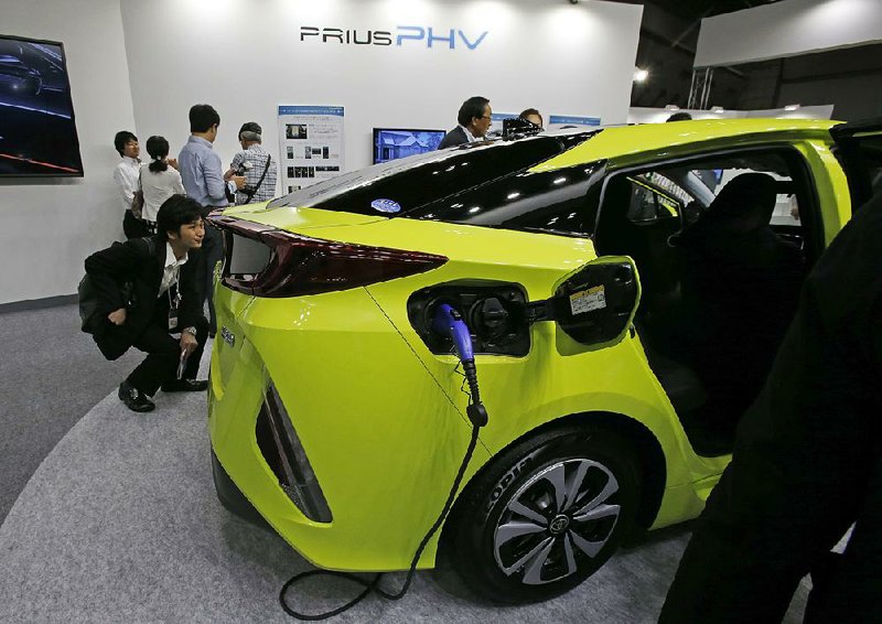 Toyota Motor Corp.’s Prius PHV, called the Prius Prime in the U.S., is displayed at the Smart Community Japan exhibition in Tokyo on June 15.