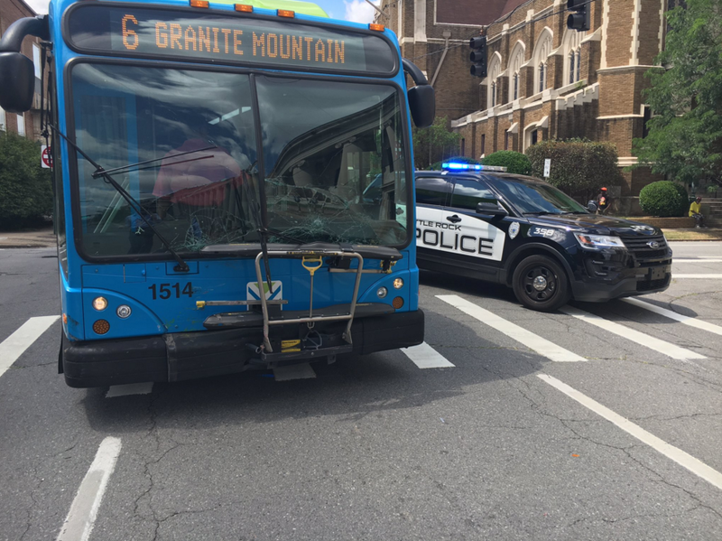 Authorities responded shortly after 10:40 a.m. to a bus crash at 8th and Scott streets in Little Rock.
