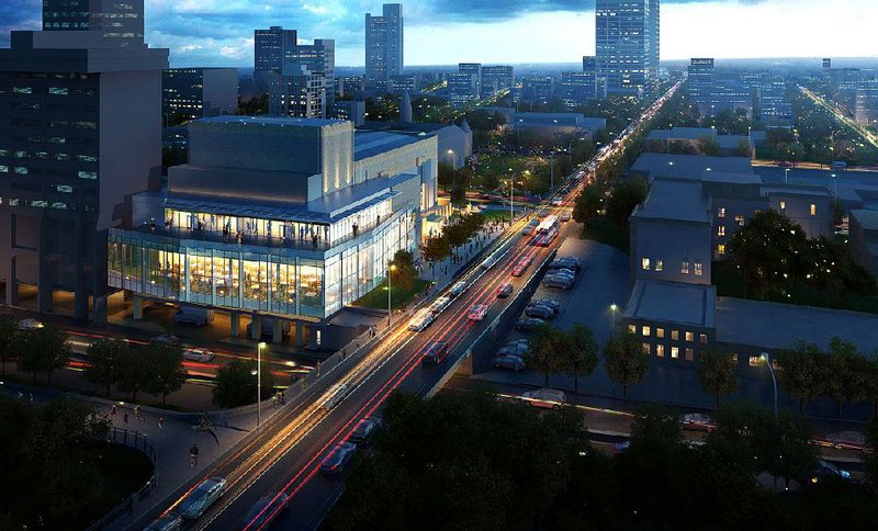 An artist’s rendering shows a view from the north of what the completed Robinson Center will look like when it reopens this fall.