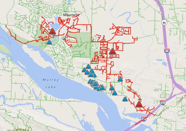 Entergy Arkansas reported that several thousand customers were without power Wednesday morning. 
