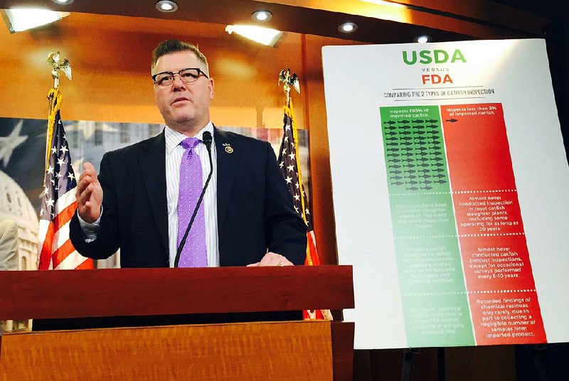 FILE — U.S. Rep. Rick Crawford speaks in Washington about USDA inspections of imported fish in this 2016 file photo.