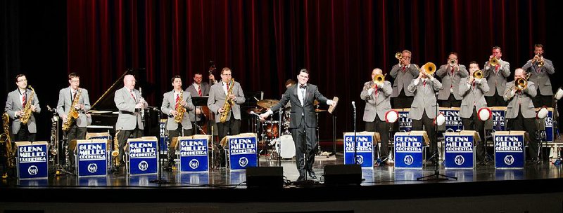 The Glenn Miller Orchestra, led by Nick Hilscher (center), will perform Sunday at the Lyric Theater in Harrison.


