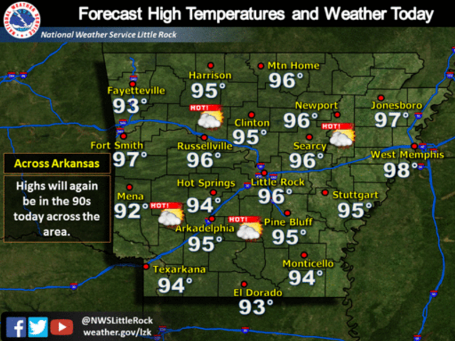 This National Weather Service graphic shows expected high temperatures Thursday.