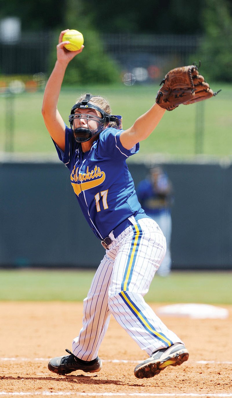 Sheridan pitcher Regan Martin delivers a pitch against Benton during the Class 6A state championship game. Martin is the Tri-Lakes Edition Softball Player of the Year.