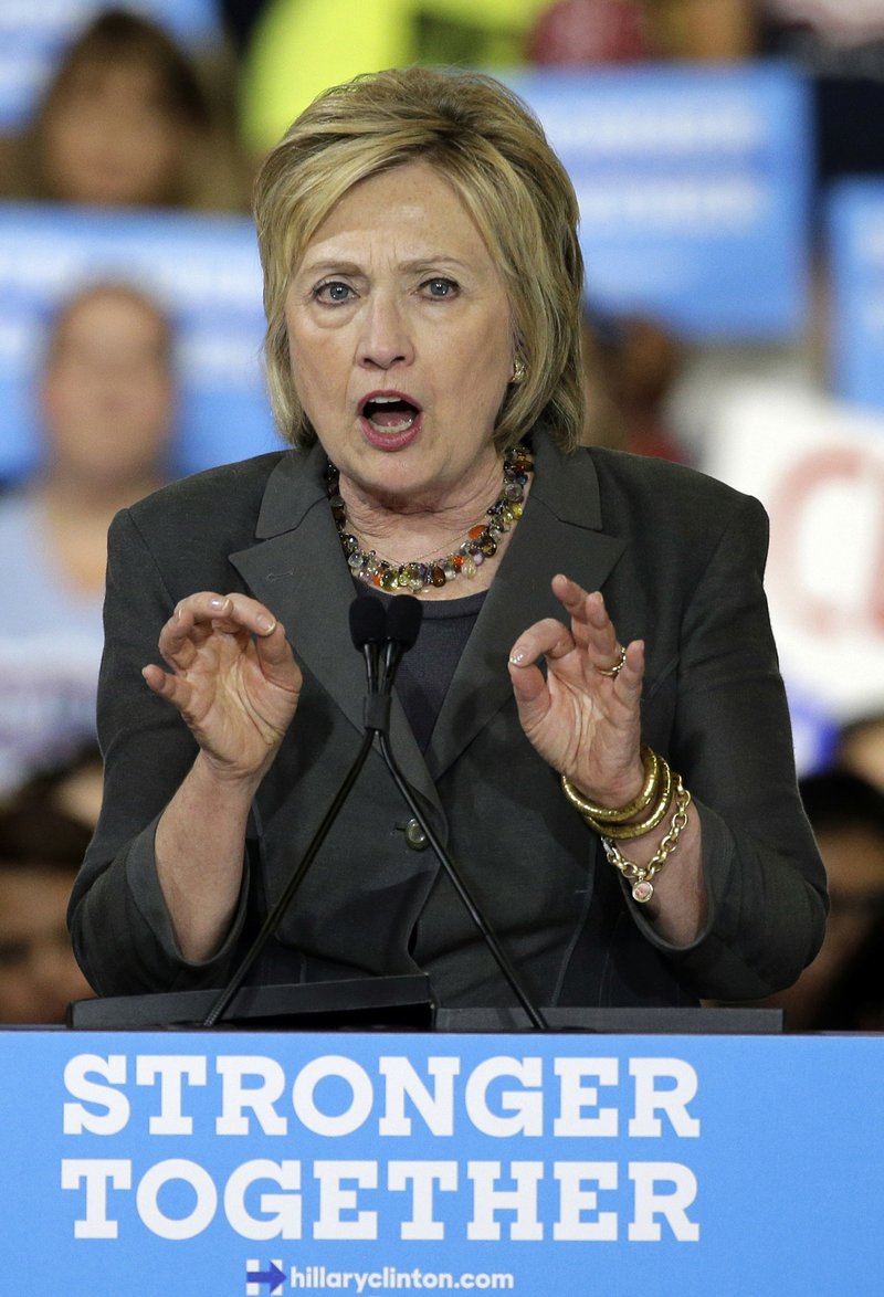 Democratic presidential candidate Hillary Clinton gestures as she speaks Wednesday during a rally in Raleigh, N.C. 
