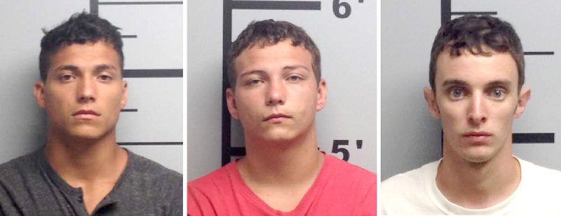 Mario Urquidi (left), Victor Urquidi and Austin Rife, all of Decatur, were arrested in connection to assaulting police officers responding to a noise complaint in Decatur on Saturday, June 25.