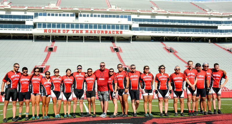 Janelle Jessen/Siloam Sunday Cherokee Nation&#8217;s Remember the Removal Riders stopped at the University of Arkansas School of Law and Razorback Stadium during the last leg of their nearly 1,000 mile journey on Thursday. At Razorback Stadium they met with Razorback head football coach Bret Bielema.