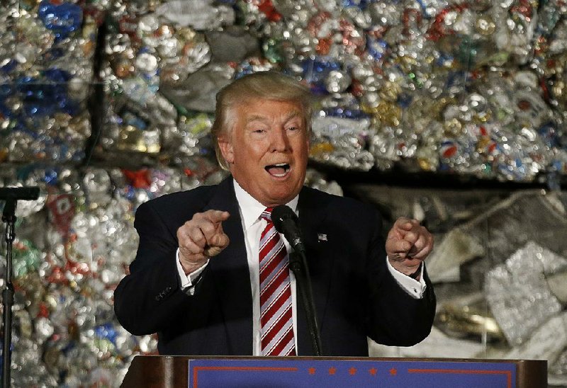 “This wave of globalization has wiped out totally, totally our middle class,” Donald Trump said Tuesday at a recycling plant in Monessen, Pa.  