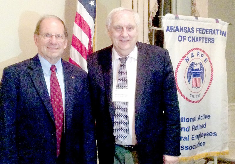 Ronald Lambert (left) was sworn in as president of the Arkansas Federation of NARFE by Richard Thissen (right), national president of NARFE.