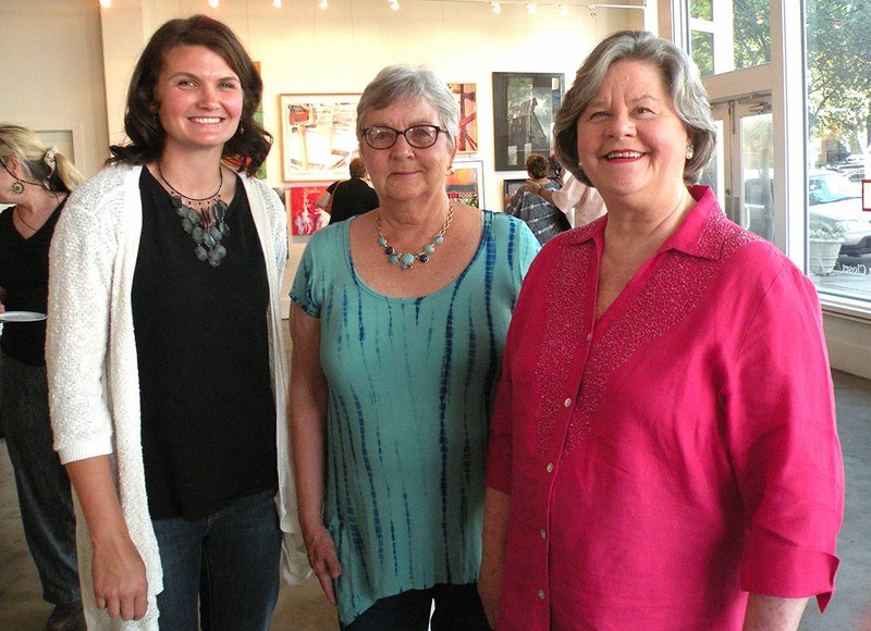 Several area artists have work on display in the Delta des Refusés exhibit at the Thea Foundation in North Little Rock. Shown here at the opening reception are Melissa “Mo” Lashbrook of Cabot, from left, and Sandra Marson and J.D. “Judith” Beale, both of Jacksonville. Barbara Smock of Newport and Charlotte Bailey Rierson of Fairfield Bay also have works in the exhibit but were not able to attend the opening reception.