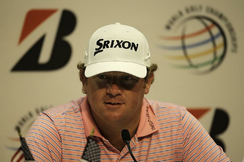 William McGirt answers questions after the first round of the Bridgestone Invitational golf tournament at Firestone Country Club, Thursday, June 30, 2016, in Akron, Ohio. 