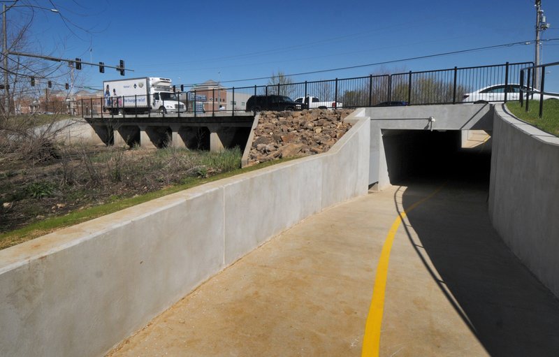 A view of the new tunnel and bridge on the Razorback Regional Greenway on Monday March 21, 2016 at the intersection of S.E. Walton Blvd. and Medical Center Parkway in Bentonville. The tunnel and bridge opened to trail users over the weekend, eliminating the need to cross the busy five-lane highway. 