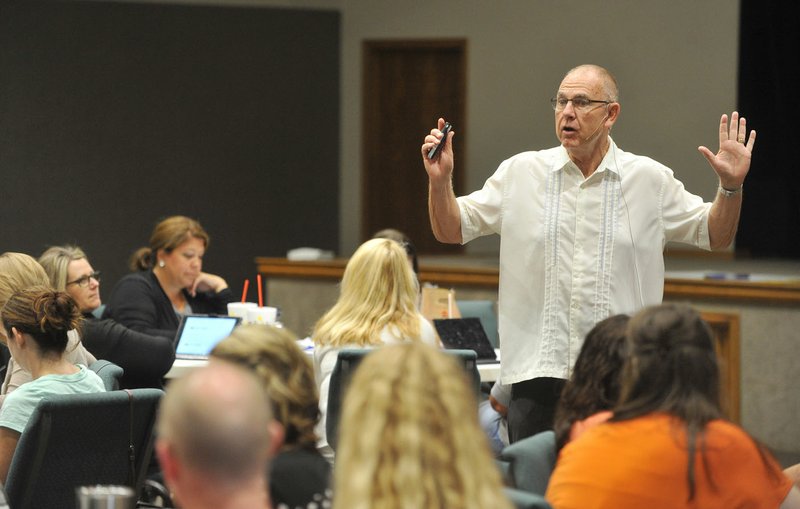 Austin Buffum, author of “Simplifying Response to Intervention” speaks Wednesday to a group of local teachers during a two-day workshop at First Baptist Church in Farmington.