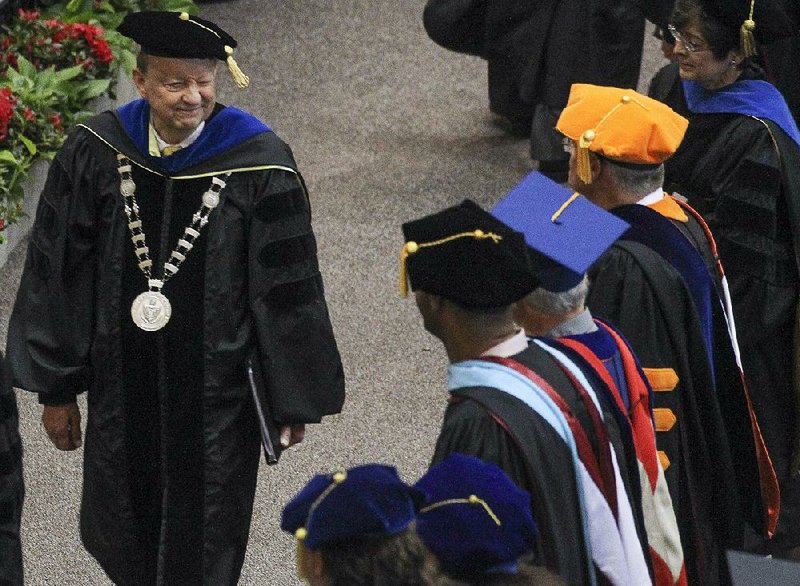 University of Arkansas at Little Rock Chancellor Joel Anderson participates in his final commencement ceremony in May before retiring.