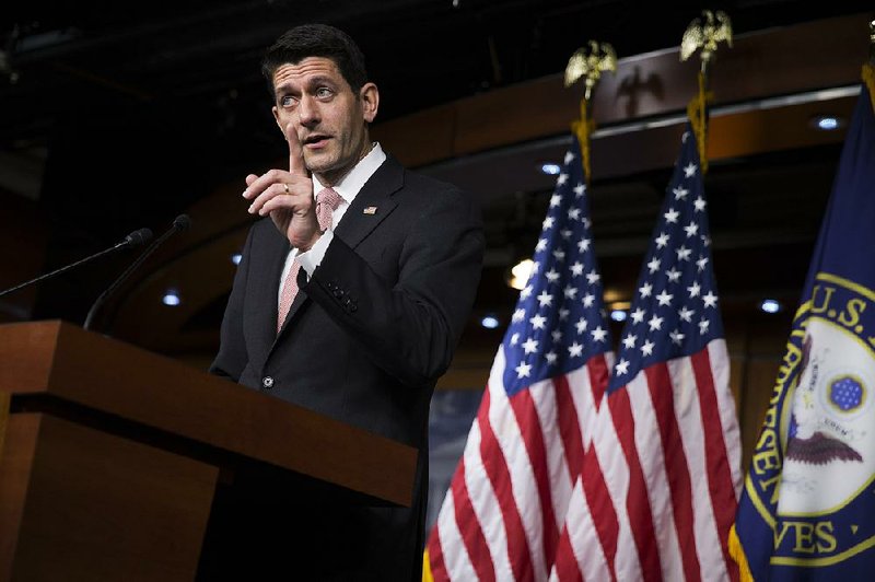 House Speaker Paul Ryan speaks during a news conference on Capitol Hill in Washington on June 23. Ryan suggested Tuesday that the House won’t vote on proposed Democratic gun curbs. 