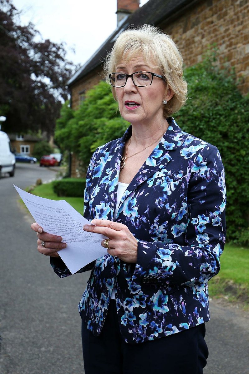 Conservative leadership contender Andrea Leadsom reacts Saturday to a newspaper article that quoted her as saying that because she is a mother, she has a “tangible stake” in England’s future that her childless rival Theresa May doesn’t have. 
