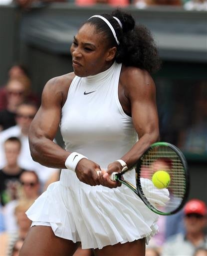 Serena Williams of the U.S returns to Angelique Kerber of Germany during the women's singles final on day 13 of the Wimbledon Tennis Championships in London on Saturday.

