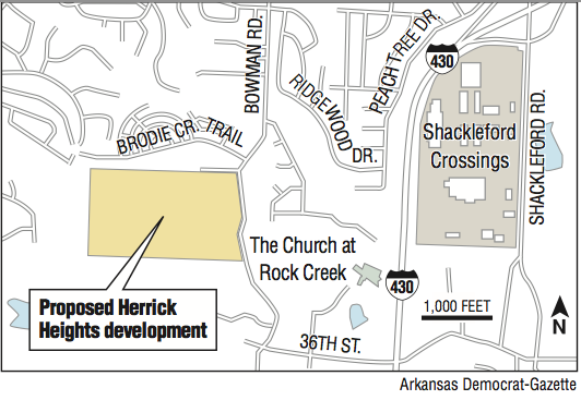 A map showing the location of the proposed Herrick Heights development.