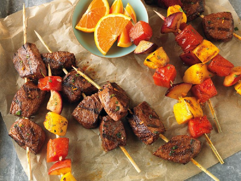 Citrus-Marinated Beef and Fruit Kebabs   
