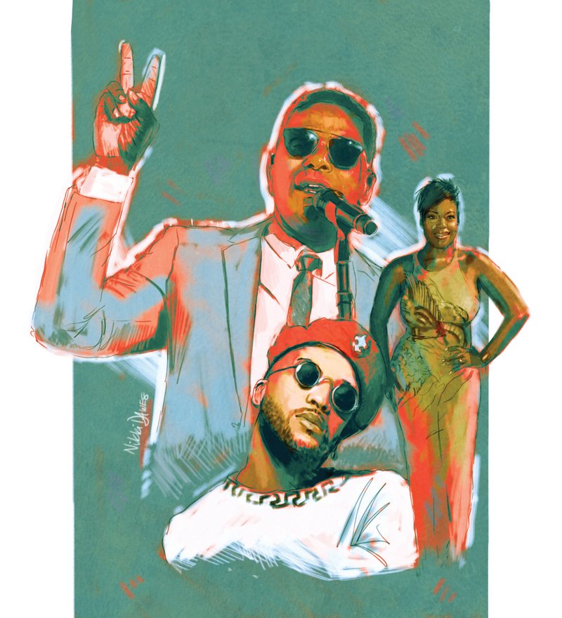 Arkansas Democrat-Gazette Maxwell, Fantasia and Ro James illustration.