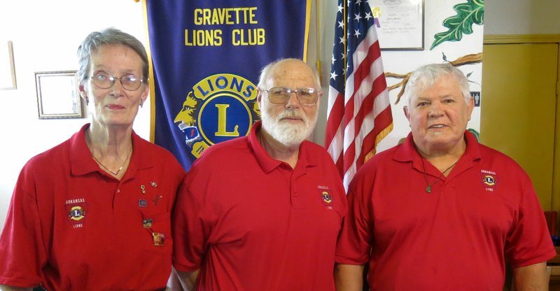Photo by Ken Swanson New officers for the Gravette Lions Club were installed at the club&#8217;s July 5 meeting at the In Zone restaurant. Officers for the 2016-2017 fiscal year are Susan Holland, left, vice-president; Jeff Davis, president; and Bill Mattler, secretary. Treasurer Tina Crose and tail twister Ken Foxx were unable to be present and will be installed at a later meeting.