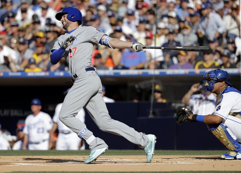 National League's Kris Bryant, of the Chicago Cubs, follows through on a solo home run during the first inning of the MLB baseball All-Star Game against the American League, Tuesday, July 12, 2016, in San Diego. 