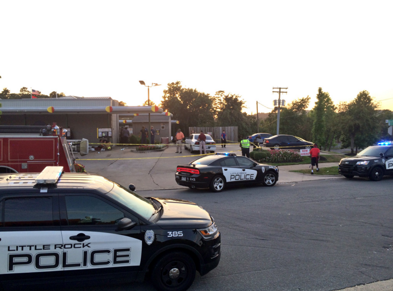 Police investigate a shooting at a Little Rock Sonic Drive-In Wednesday night.