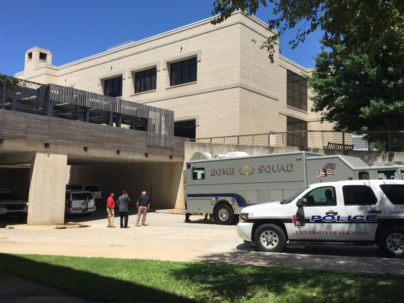 The bomb squad Friday afternoon at the University of Arkansas at Fayetteville.