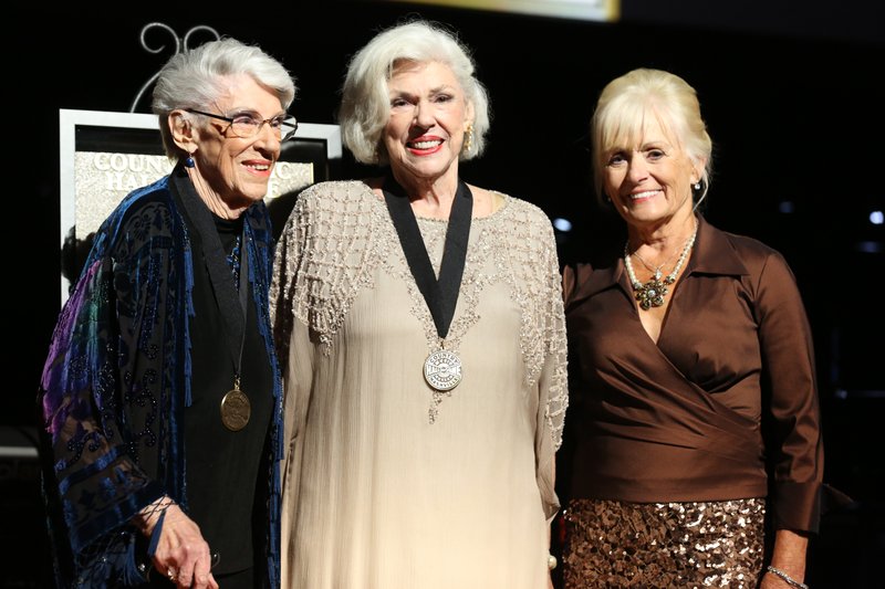 FILE - In this Oct. 25, 2015 file photo, from left, Maxine Brown, Bonnie Brown and Becky Brown stand onstage at The Country Music Hall of Fame 2015 Medallion Ceremony at Country Music Hall of Fame and Museum in Nashville, Tenn. Maxine Brown died Monday from complications of heart and kidney disease. She was 87. 