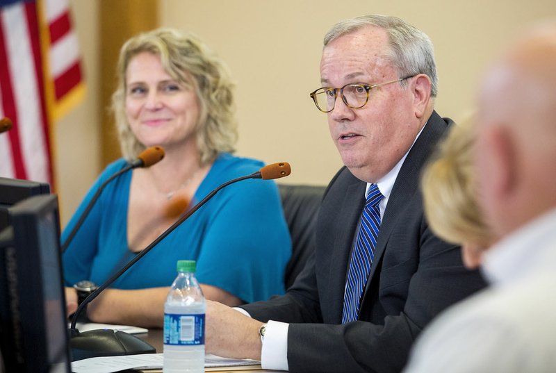 Marlin Berry, Rogers School District superintendent, speaks Tuesday during the School Board meeting at the administration building in downtown Rogers.