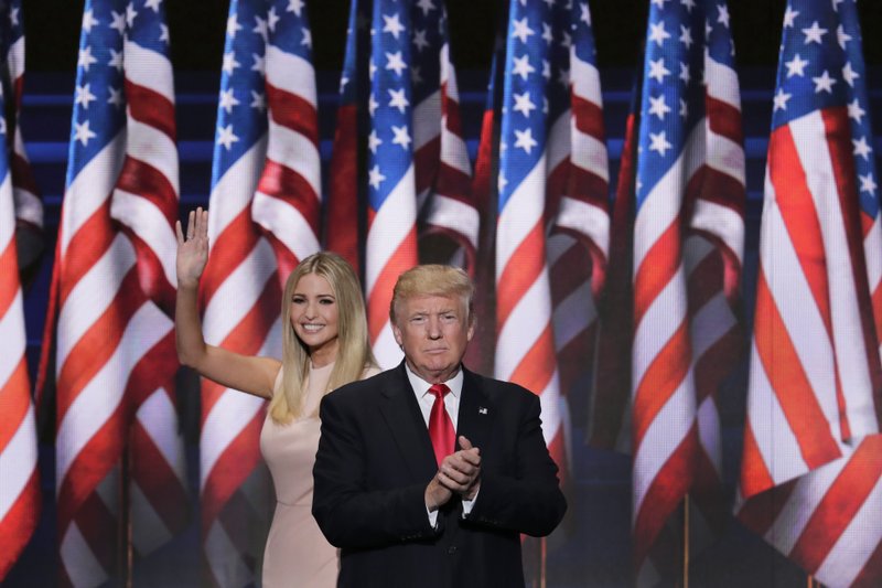 Ivanka Trump, daughter of Republican Presidential Nominee Donald J. Trump, waves as she walks off stage after introduction her father during the final day of the Republican National Convention in Cleveland, Thursday, July 21, 2016. (AP Photo/J. Scott Applewhite)
