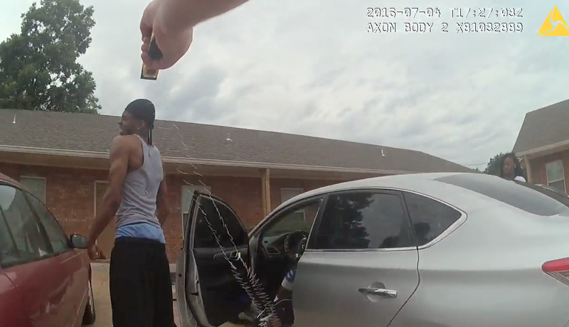 This screenshot from a body camera video shows a Blythville Police Department officer using a taser on a man. An excessive force lawsuit has been filed in the case.