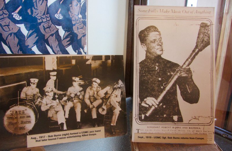 At River Valley Museum of Van Buren, Bob Burns is shown in this 1919 photograph with the musical instrument he invented and named the “bazooka.”