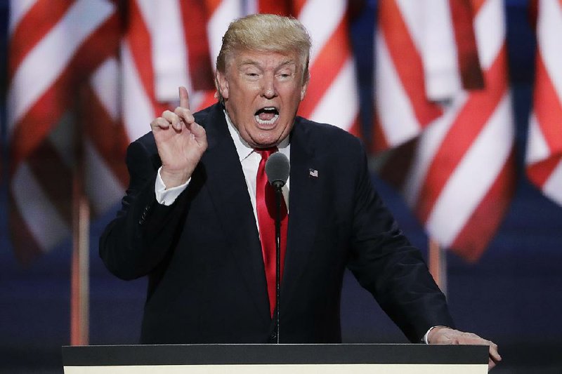 Donald Trump said on the fi nal day of the Republican National Convention, “I have joined the political arena so that the powerful can no longer beat up on people that cannot defend themselves.”