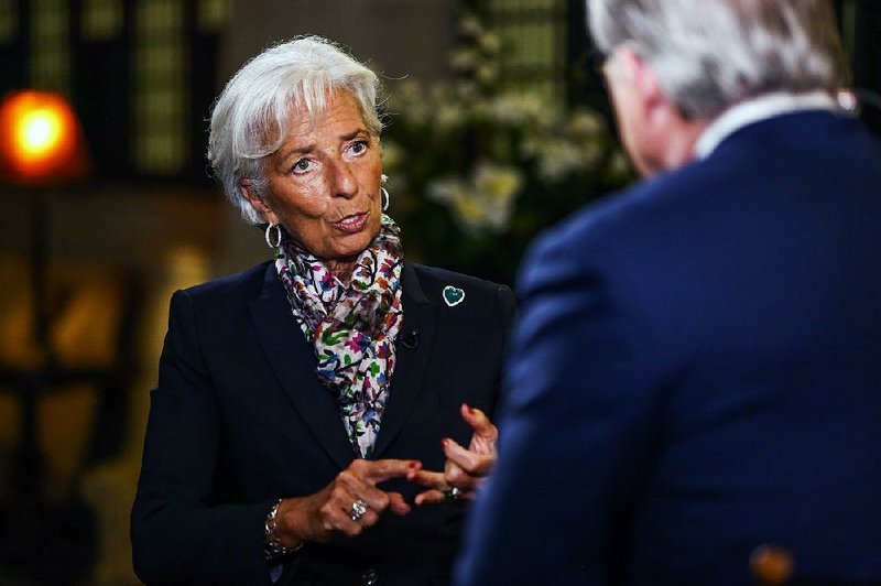 Christine Lagarde, managing director of the International Monetary Fund (IMF), speaks during a Bloomberg Television interview at the Federal Reserve in New York, U.S., on Monday, July 18, 2016. 