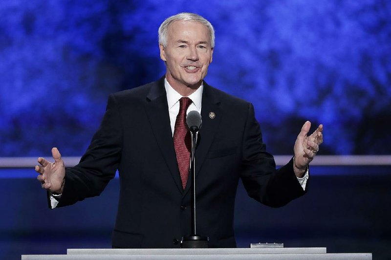 Gov. Asa Hutchinson of Arkansas, speaks during the second day of the Republican National Convention in Cleveland, Tuesday, July 19, 2016. 