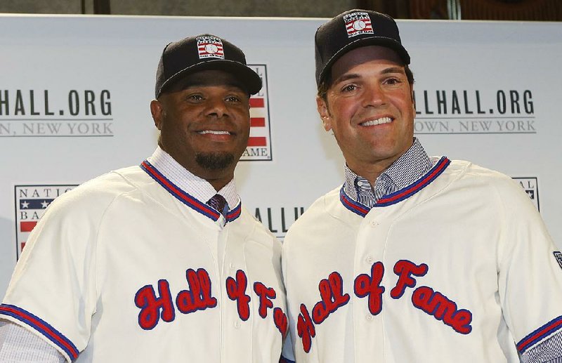 Ken Griffey Jr. (left) said he and fellow Baseball Hall of Fame inductee Mike Piazza took the same path to get to Cooperstown. “We got drafted, we worked hard in the minor league system and we had an opportunity to become big league ballplayers and produce. My dad always said if you work hard and do things right, you’re going to get rewarded,” Griffey said.