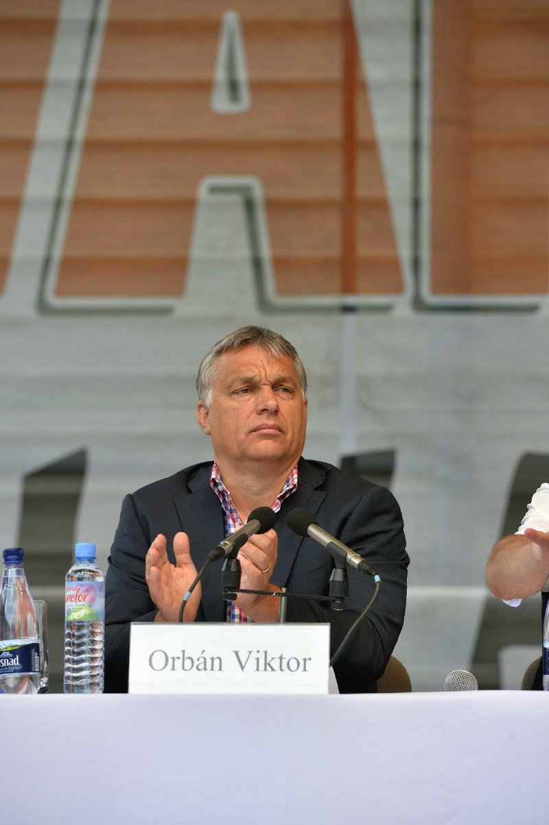 Hungarian Prime Minister Viktor Orban is seen prior to delivering his speech during the 27th Balvanyos Summer University and Students' Camp in Baile Tusnad, central Romania, Saturday, July 23, 2016. 