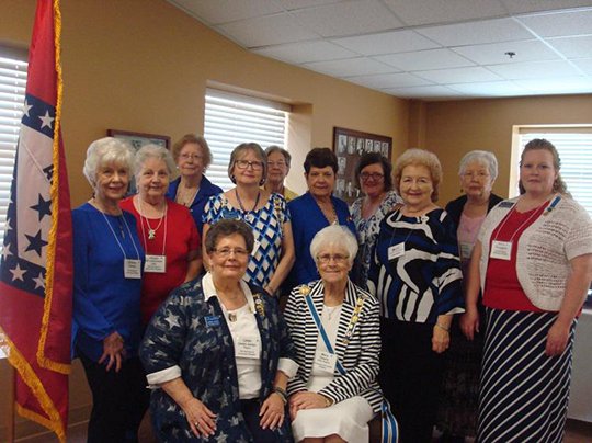 DISTRICT MEETING ATTENDEES: Hot Springs of Arkansas Chapter hosted the ASDAR Caddo District meeting. Members attending included Chapter Regent Linda Jester, left seated, ASDAR Regent Mary Deere; back, Dorothy Carden, Margie Hill, Caroline Campbell, Martha Koon, Rita Byram, Nena Butler, Karen Wacaster, Carol Smith, Lavena Ray and Karen Scroggins. Submitted photo