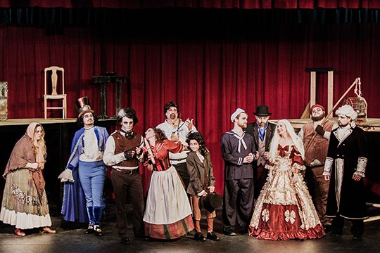 Submitted photo CLOSE SHAVE: The cast of "Sweeney Todd, The Demon Barber of Fleet Street," including Bailey Perry, left, Adrian Hinojosa, Matthew Pultz, Roxanna Collingwood, Kevin Day, Hayden Woods, Ryan Wyre, James Kendall, Christi Cranton, Tim Heron Jr. and Stephan Fryar, will perform at the Pocket Community Theater the first two weekends in August.