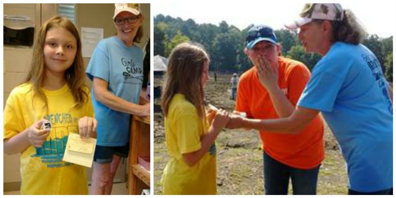 LEFT: Grace Houston holds a 1.53-carat diamond she foudn Saturday at Arkansas' Crater of Diamonds State Park.
RIGHT: Grace and her grandmother tell her mother of the find.