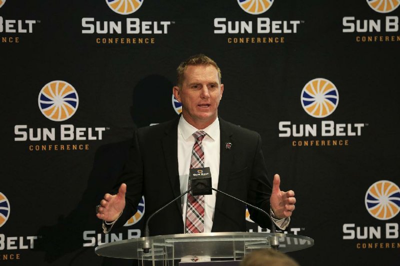 Arkansas State Coach Blake Anderson discussed several topics, including the expectations surrounding the Red Wolves, during the Sun Belt Conference media day Monday in New Orleans.