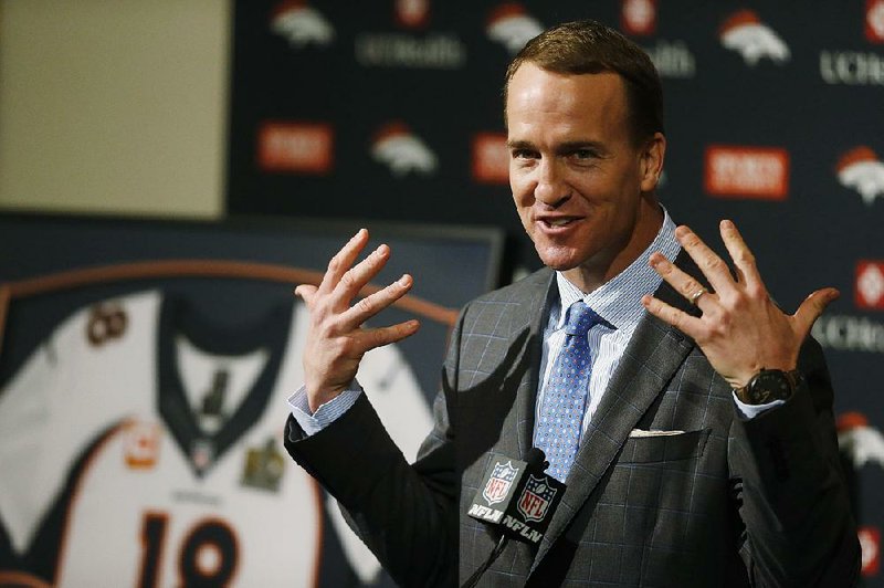 In this March 7, 2016, file photo, Denver Broncos quarterback Peyton Manning speaks during his retirement announcement at the teams headquarters in Englewood, Colo. 
 