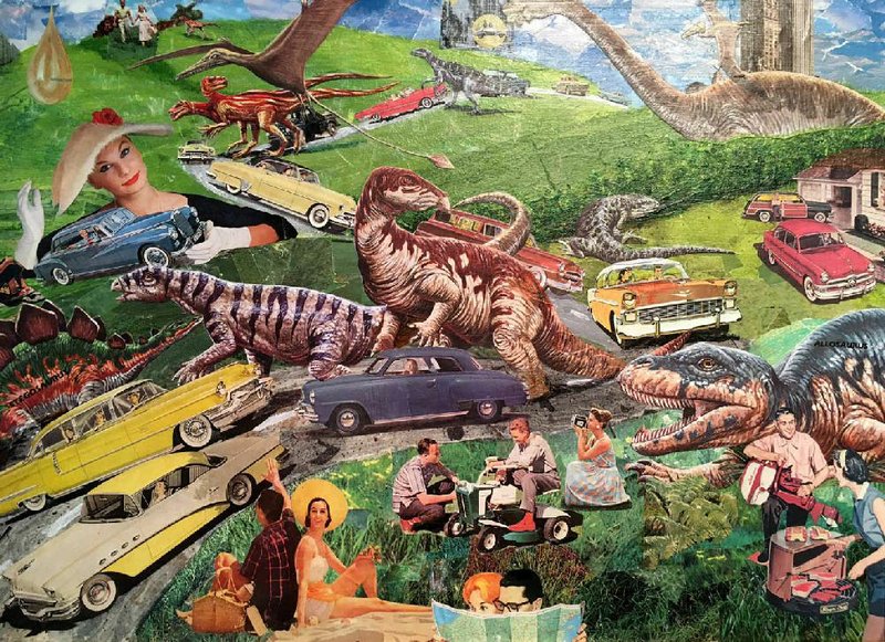 Amy Edgington’s Road to Extinction is one of her collages featured at Gallery 26.