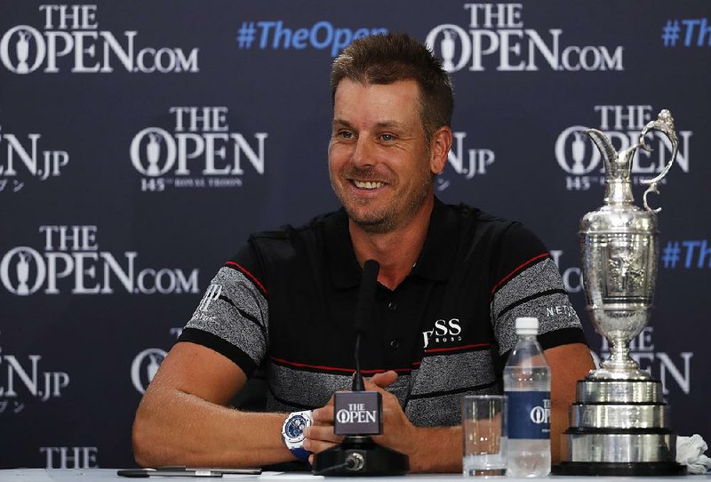Henrik Stenson of Sweden speaks at a press conference after winning the British Open Golf Championship at the Royal Troon Golf Club in Troon, Scotland, Sunday, July 17, 2016.