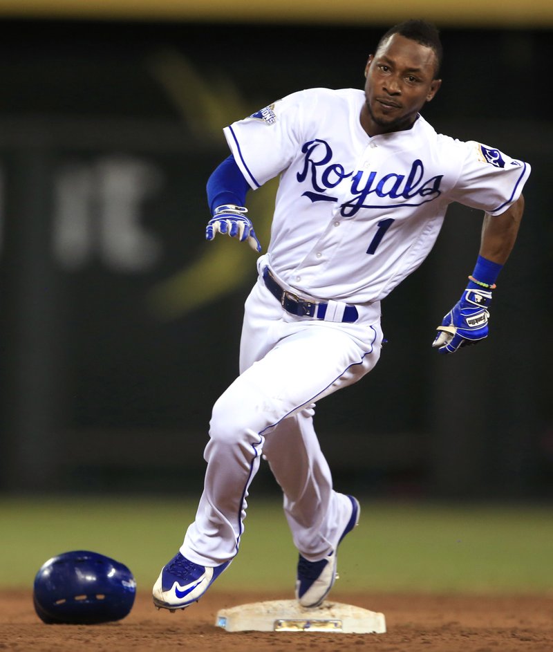 Kansas City Royals' Jarrod Dyson rounds second base during the seventh inning of Wednesday’s game against the Los Angeles Angels at Kauffman Stadium in Kansas City, Mo. 